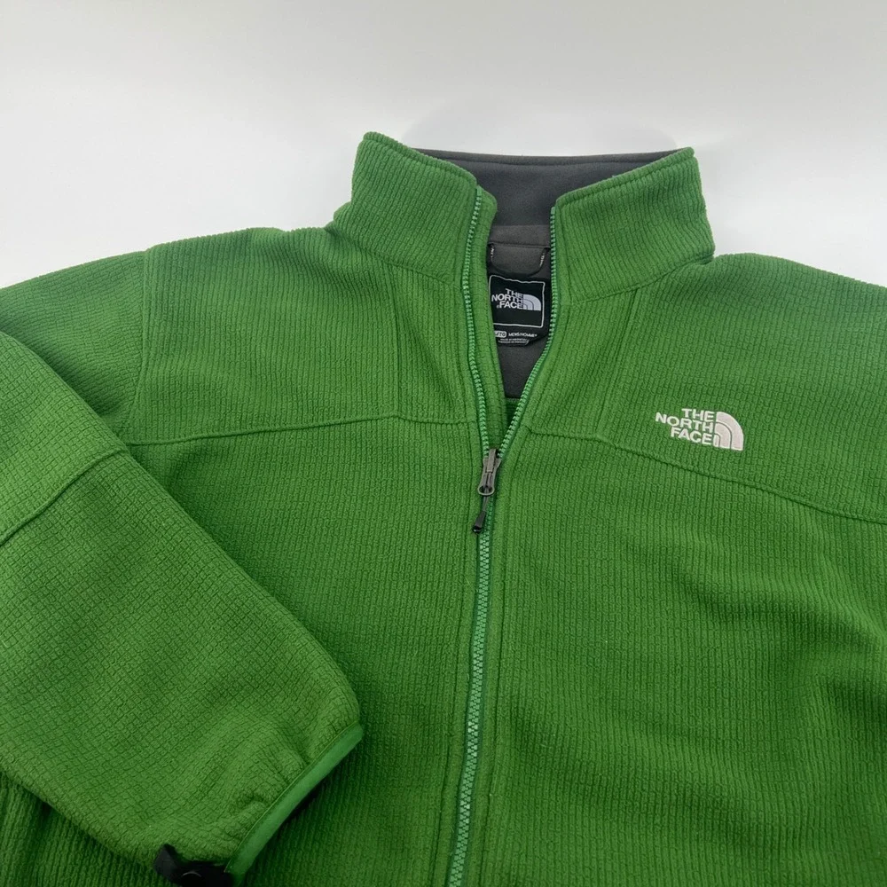 The North Face Mens XL Green Grid Fleece Full Zip Jacket Waffle Knit Hiking XL